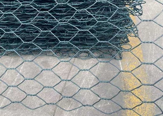 مش شش ضلعی گابیون گالوانیزه روکش پی وی سی 60x80mm برای مهندسی عمران